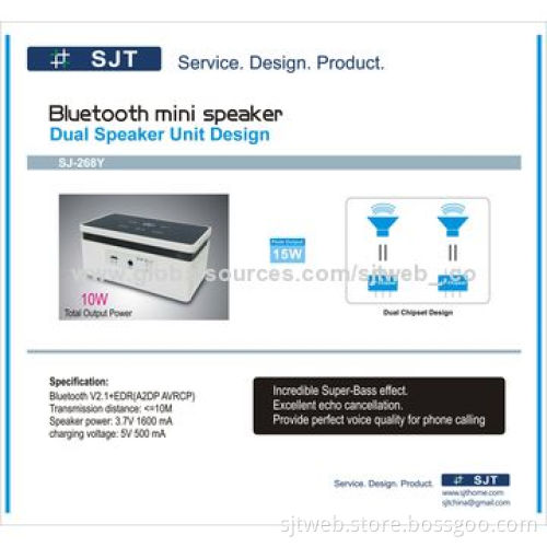 Mini Bluetooth Speaker with 10W Output Power, Dual-amplifier Diver Unit